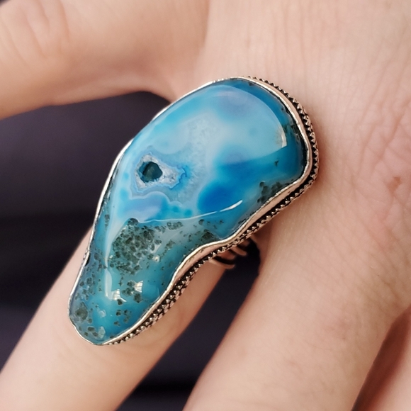 New Overzized Solar Quartz Agate 925 Silver Statement Ring. - Picture 3 of 16